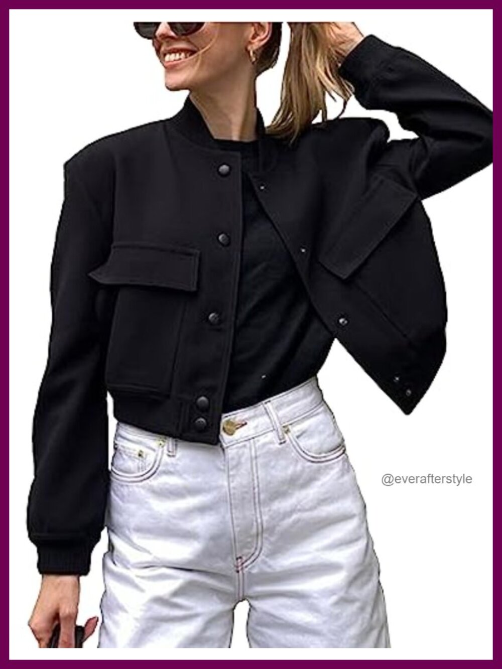 Women's Cropped Bomber Jacket Button Down Varsity Shacket Long Sleeve